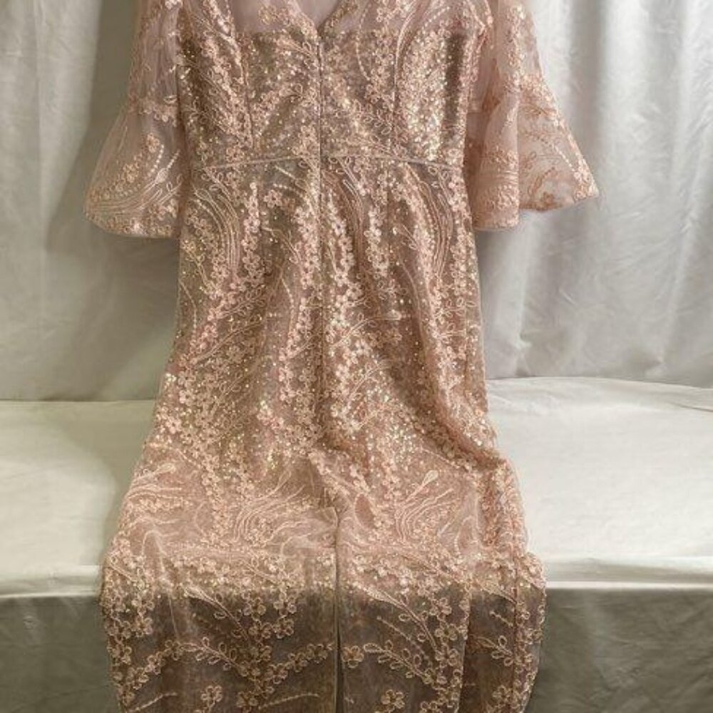 Wedding Guest Adrianna Papell Blush Sequin Lace Gown Size 6 Elegant Formal - Picture 8 of 9